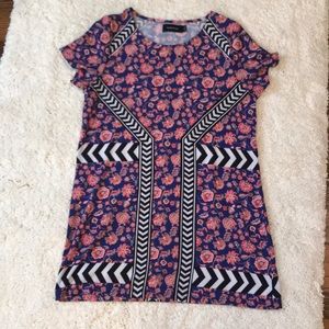 Floral with black and white chevron dress